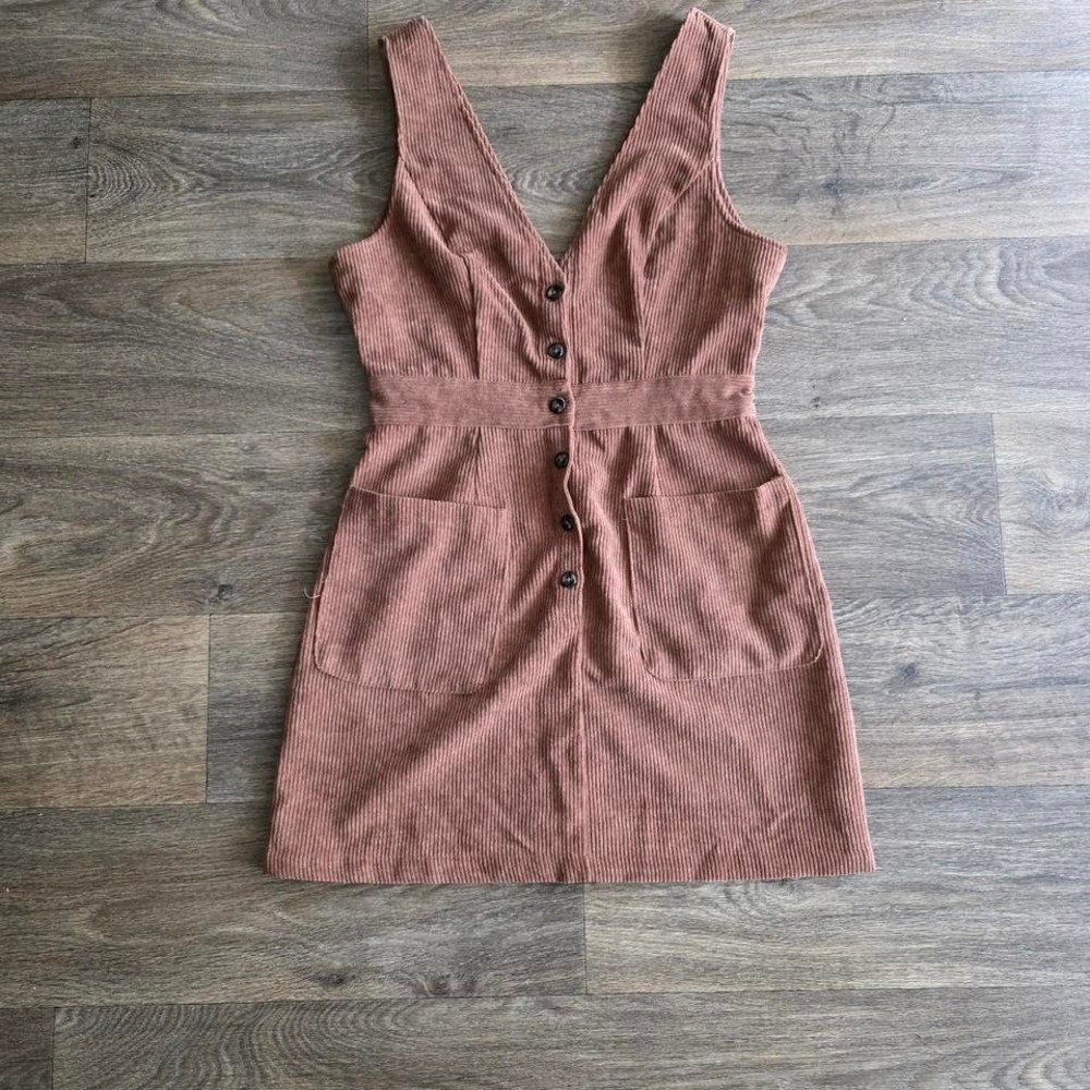 Shein Corduroy Pinafore Layering Dress – Rust Brown Mini Button Front‎